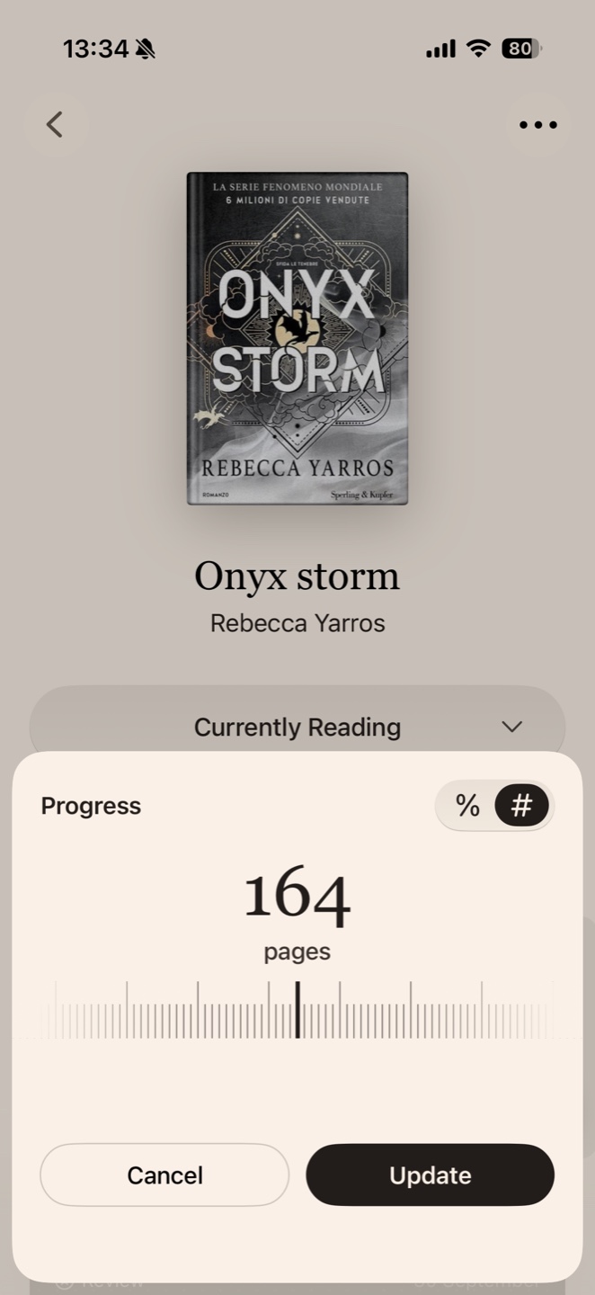 Updating reading progress for a book in Slovo, set in pages
