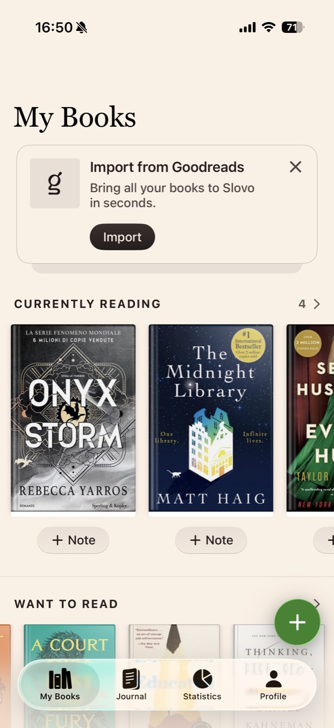 My Books screen with currently reading and want-to-read shelves